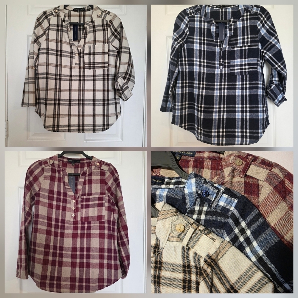 BUNDLE (3) Adrienne Vittadini Flannel Pullover Plaid Size S